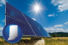 indiana map icon and solar energy panels with photovoltaic cells