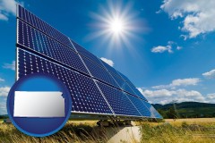 kansas map icon and solar energy panels with photovoltaic cells