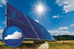 kentucky map icon and solar energy panels with photovoltaic cells