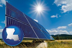 louisiana map icon and solar energy panels with photovoltaic cells