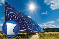 minnesota map icon and solar energy panels with photovoltaic cells