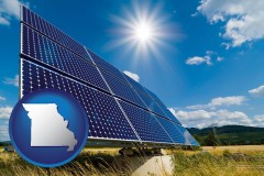 missouri map icon and solar energy panels with photovoltaic cells