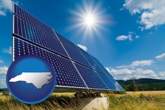 north-carolina map icon and solar energy panels with photovoltaic cells