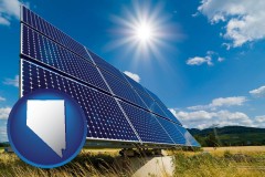 nevada map icon and solar energy panels with photovoltaic cells
