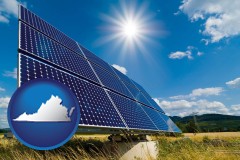 virginia map icon and solar energy panels with photovoltaic cells