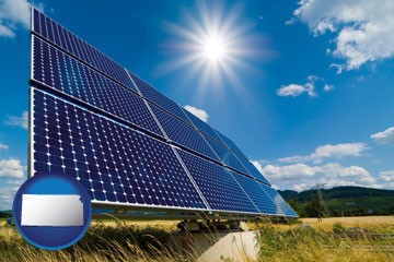 solar energy panels with photovoltaic cells - with Kansas icon