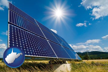 solar energy panels with photovoltaic cells - with West Virginia icon